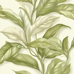 Softly Colored Olive Leaves Hand Drawn Arrangement