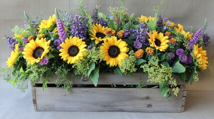 Fototapeta premium Bright Sunflower and Purple Floral Arrangement