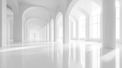 Fototapeta premium Bright, airy interior with arches and large windows in a minimalist space