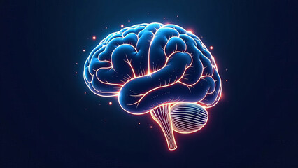 Fototapeta premium Abstract image of artificial intelligence brain in futuristic digital space. Dark blue background with glowing web of electronic connections