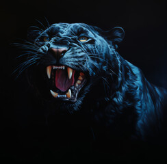 Black panther growls - wildlife art print