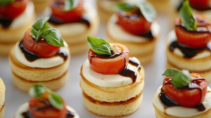 Mini Caprese Bites with Mozzarella and Basil Garnish