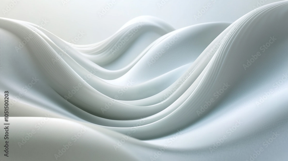 Poster flowing waves of white fabric illuminated by soft light in a serene setting
