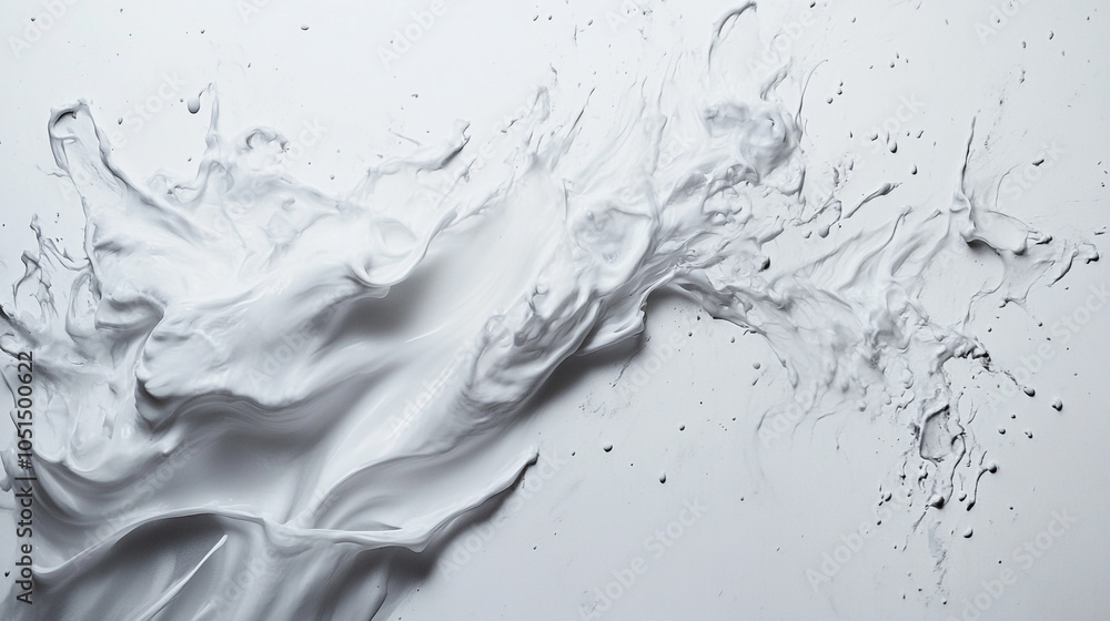 Poster dynamic splashes of white substance on a gray background create an artistic texture