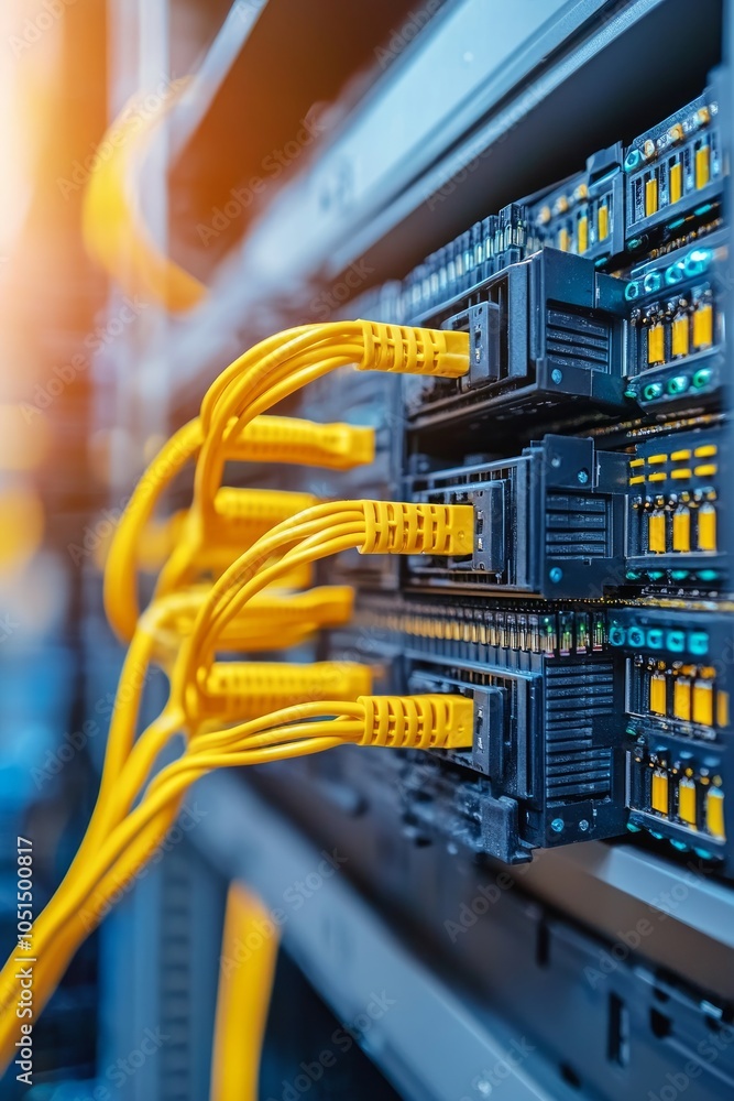 Poster cables are meticulously organized and connected to servers in a data center, demonstrating the integ