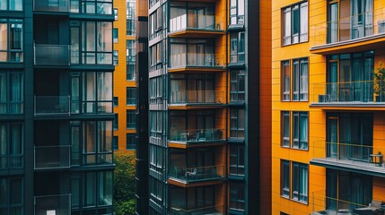 Obraz premium Housing complex. Apartment, urban area. Apartment, modern real estate, city park, environment. generative ai