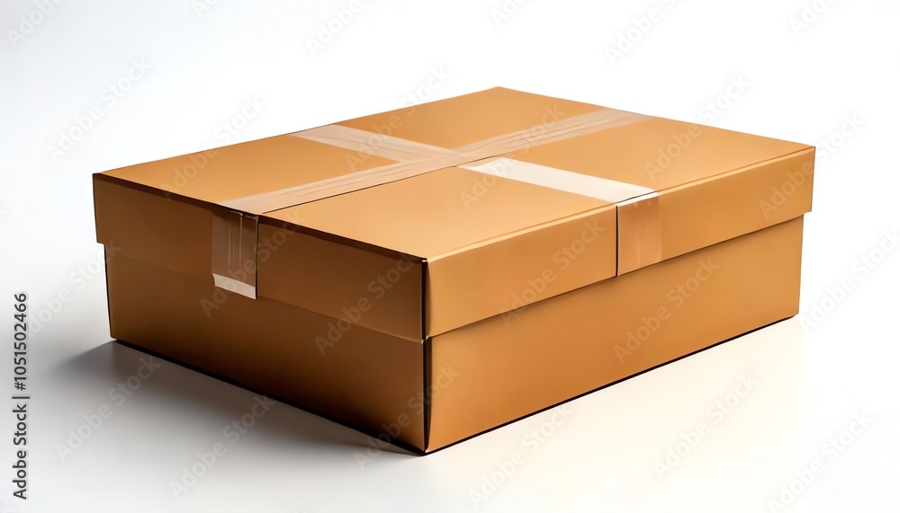 Poster a simple brown cardboard box with a secure lid, featuring a tape seal across the top, set against a 