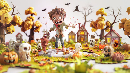 Naklejka premium 3D Halloween Cartoon Zombie