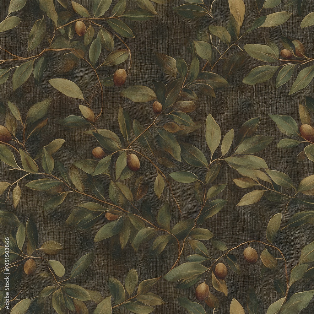 Poster intricate olive branch seamless design pattern