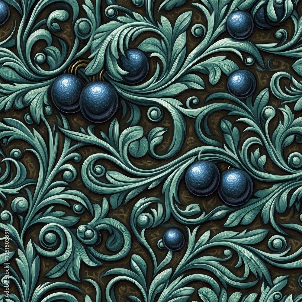Poster intricate olive branch seamless design pattern