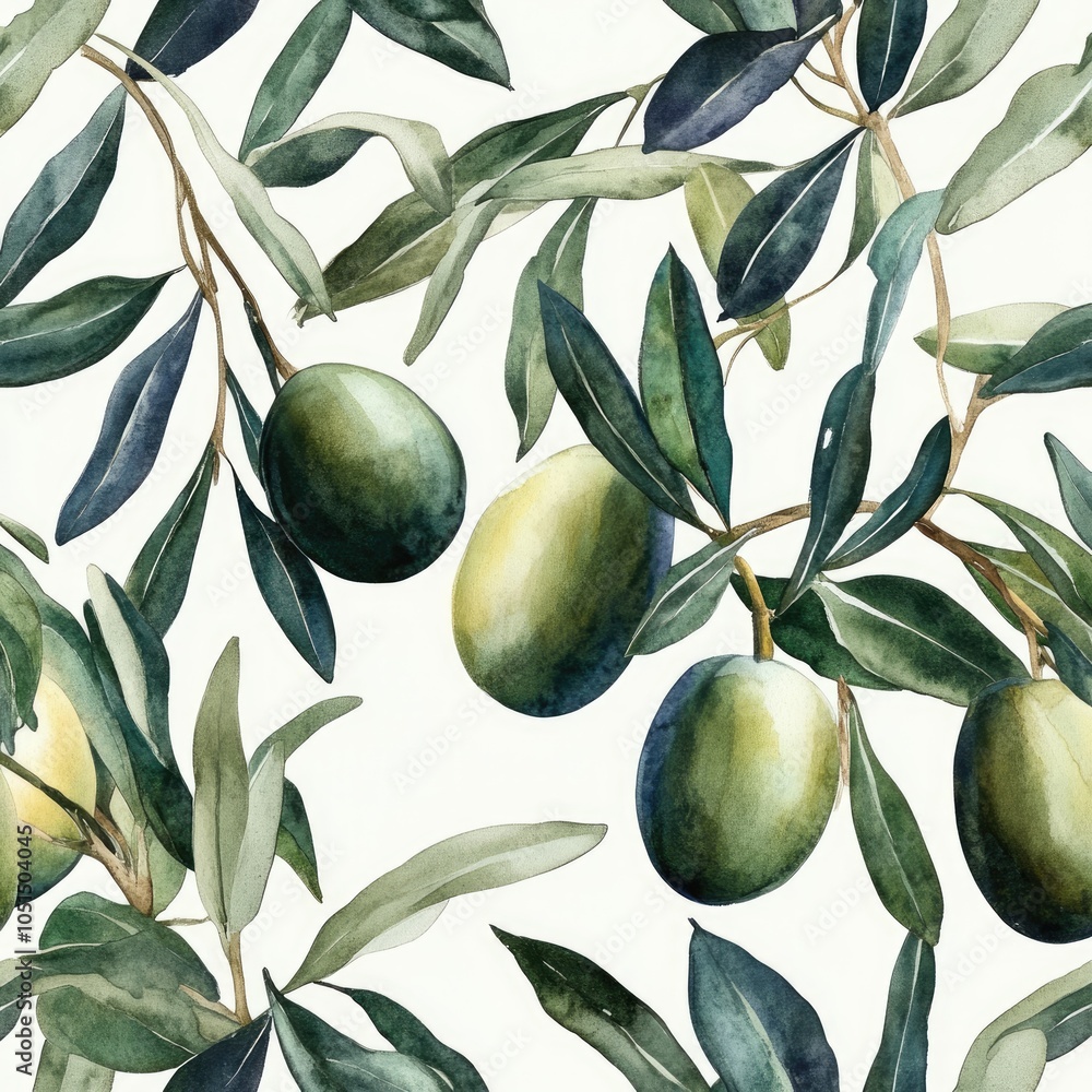 Poster elegant seamless olive twig pattern in light sage tones