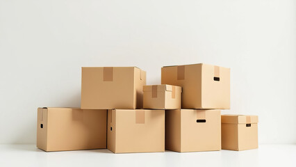 Fototapeta premium Empty cardboard box on a white background. Copy space.