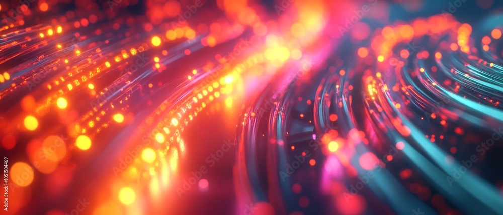 Poster glowing lines of lights weave through the dark space, symbolizing data connectivity and the dynamic 