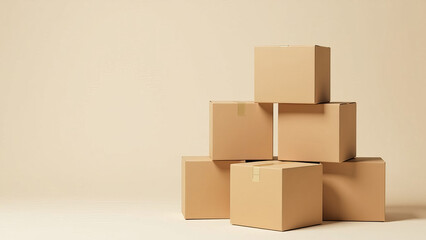 Empty cardboard box on a light background. Copy space.