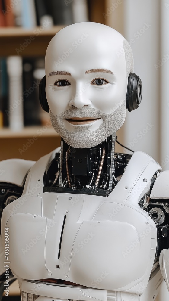 Poster hyper-realistic robot agent with detailed features