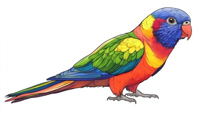 Obraz premium Colorful parrot with blue head, yellow belly, red chest, green wings, and a long tail.