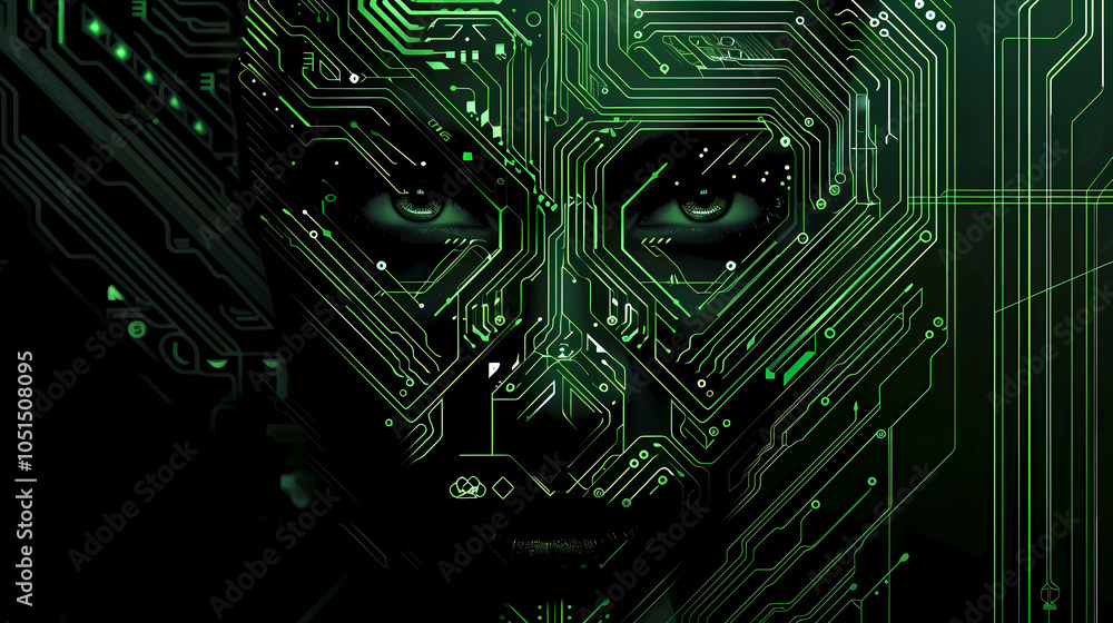 Poster high-resolution image of eyes a printed circuit board (pcb) with complex technology patterns for use