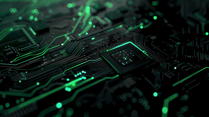 Abstract dark green technology microchip background illustration design.