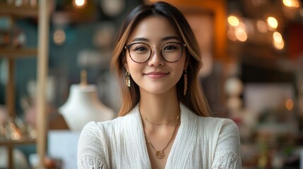 Obraz premium Confident businesswoman in jewelry studio, Generative AI