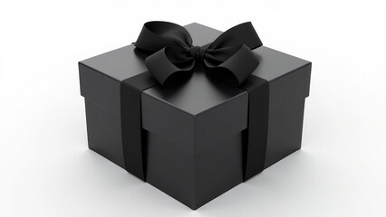 Obraz premium Black gift boxes with ribbon, festive present package with big bow. Black Friday or luxury sale promotions. Place for text. White background, isolated.