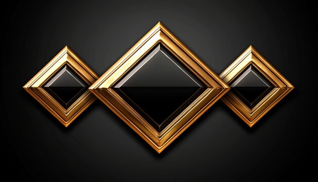 Three Black Diamonds in Golden Frames on Black Background