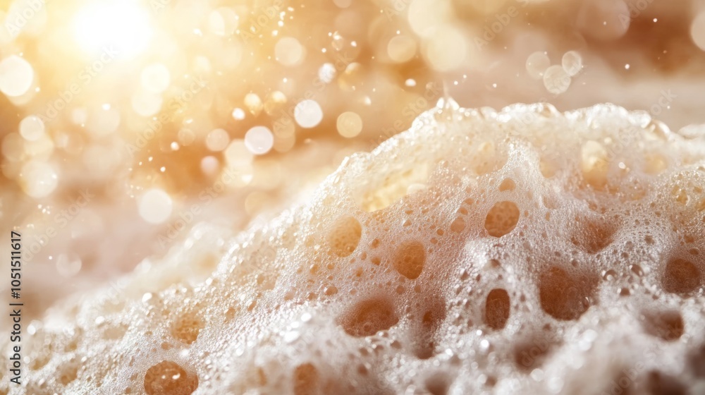 Poster frothy ocean foam glistens under the warm sunlight, creating an enchanting display of bubbles and re