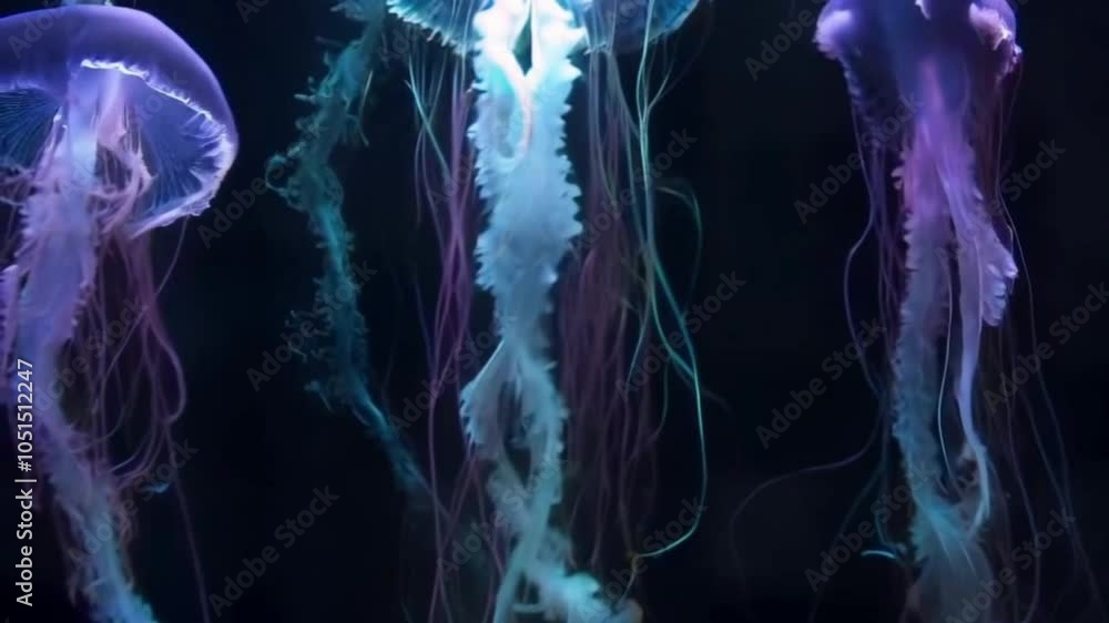 Poster abstract background with smooth blue and white smoke swirls and flowing curves, creating a soft, fog
