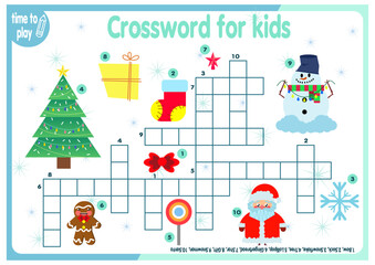 crossword for children. New Year. Christmas. logic game. worksheet for kids