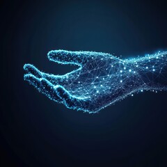 Glowing digital hand composed of intricate nodes network