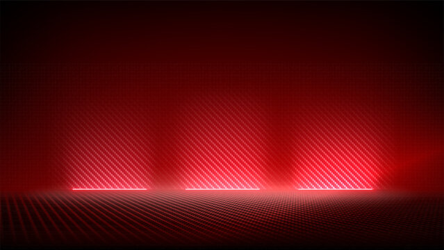 Studio interior with carbon fiber texture. Modern carbon fiber textured red black interior with light. Background for mounting, product placement. Vector background, template, mockup