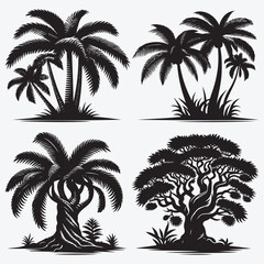 Obraz premium Tropical tree silhouette set vector illustration isolated on white background