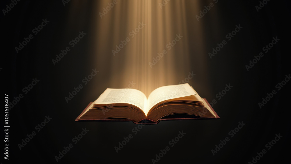 Poster open book with light rays emanating from it.