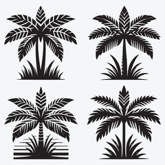 Fototapeta premium Tropical tree silhouette set vector illustration isolated on white background