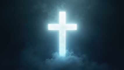 Obraz premium Illustration of a glowing cross against a dark background with light flares.