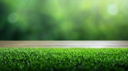 Naklejka premium Fresh Green Grass with Wooden Tabletop Background