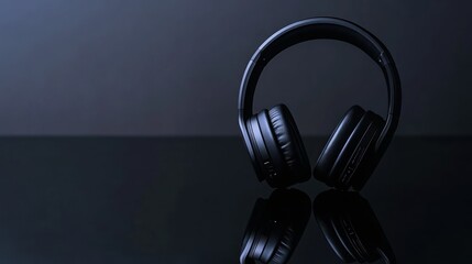 Black Headphones on a Reflective Surface