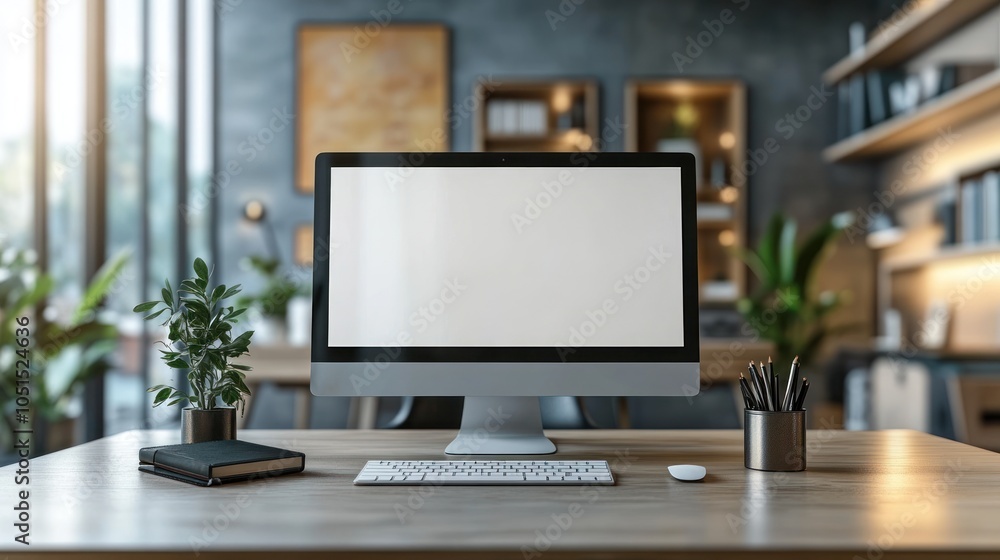 Aufkleber a modern workspace with a blank computer screen