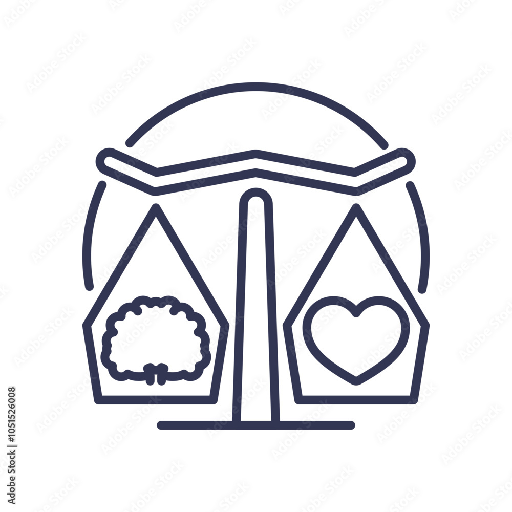 Poster a scale balancing a brain and a heart, symbolizing the balance between emotion and reason.