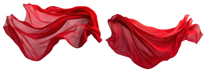 red fabric floating isolated on transparent background