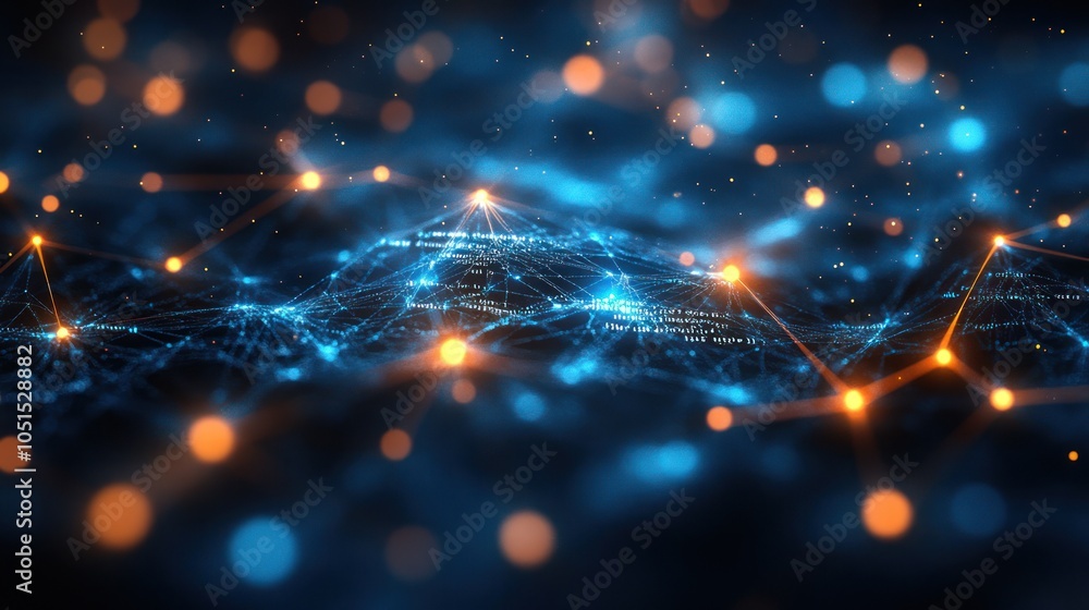 Poster abstract digital network with glowing nodes and lines