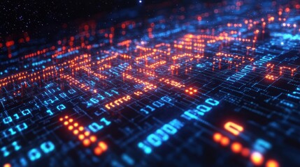 Fototapeta premium Abstract Digital Circuit Board with Glowing Blue and Orange Lights