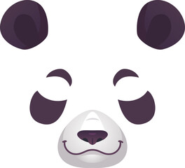 Cartoon illustration of a friendly panda bear face, featuring a cheerful smile and closed eyes, conveying a sense of joy and happiness