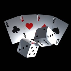 Ace Poker Playing Card with White Dice for Casino Concept 3D Illustration