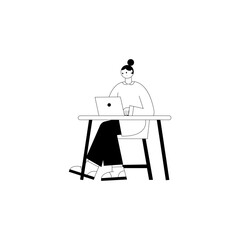Flat Design Woman Working On Laptop Illustration