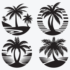 Tropical tree silhouette set vector illustration isolated on white background