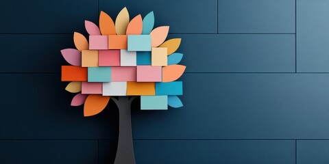 Creative tree made of colorful sticky notes and comment cards for inspirational design