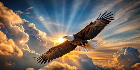 Obraz premium A majestic eagle soaring through the sky with artificial intelligence capabilities, eagle, bird, predator, flying, wings