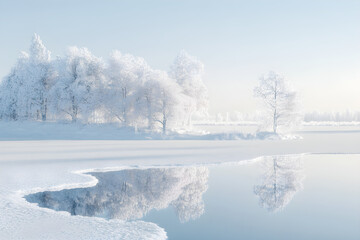 winter coniferous forest covered with snow in evening. AI generative.