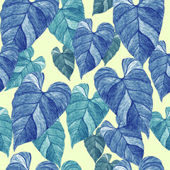 Tropical philodendron leaves seamless floral pattern © AineGing