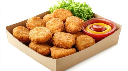 Naklejka premium Crispy Chicken Nuggets with Salad and Dipping Sauces